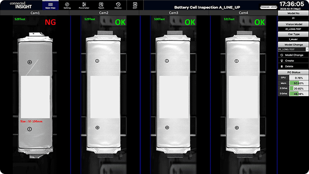 Battery pouch surface AOI inspection software screen