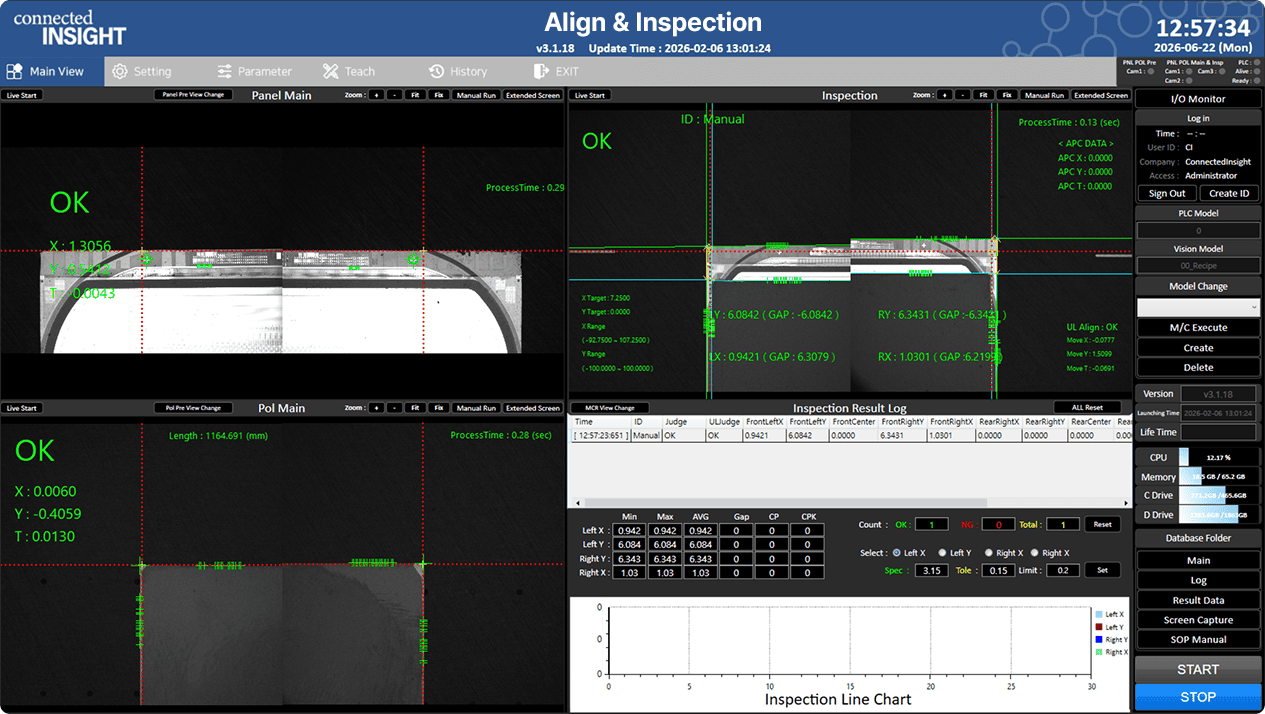 Film & Panel vision align and attachment accuracy inspection software screen